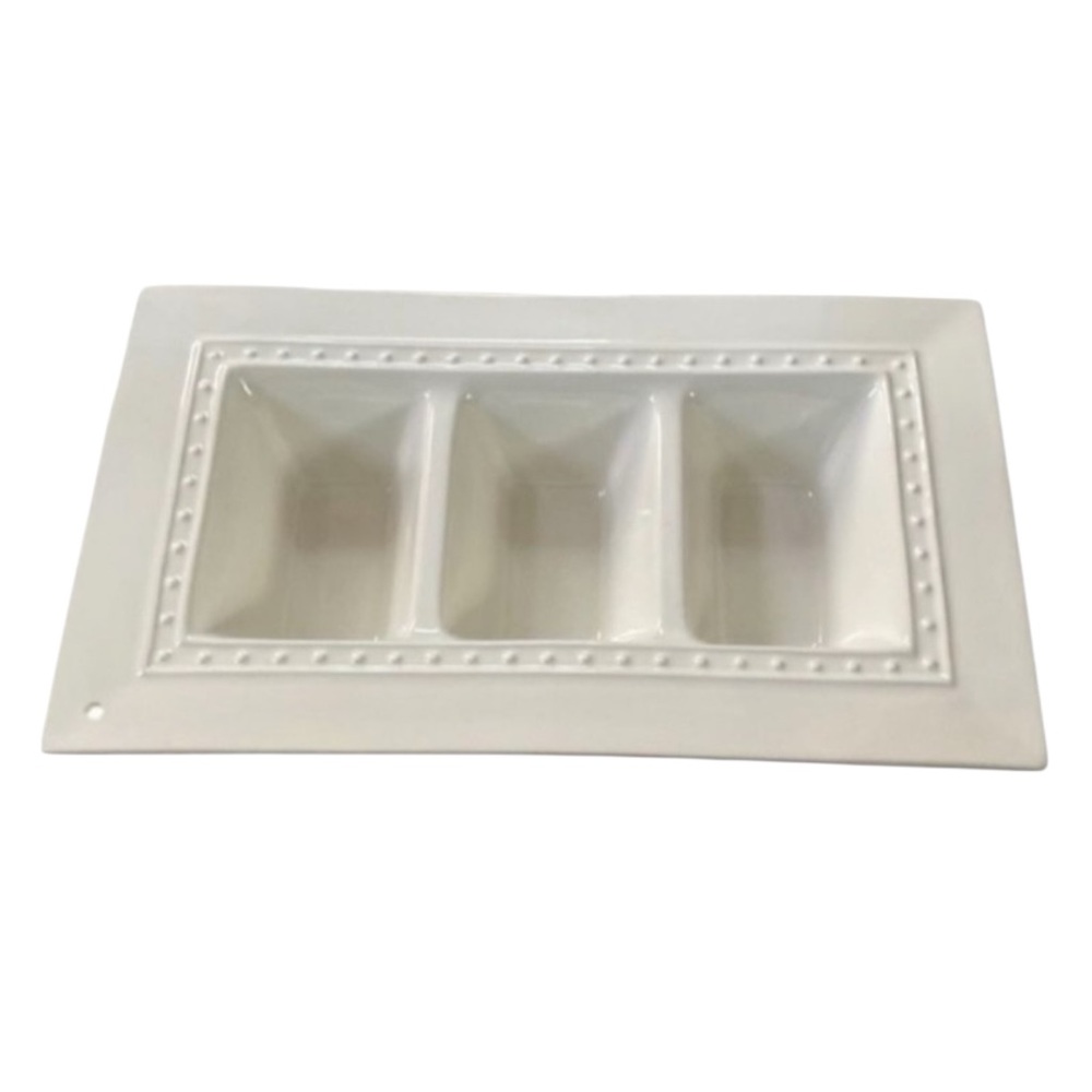 Nora Fleming Retire White Divided Garnish Pearl Dot Serving Tray - Picture 4 of 13